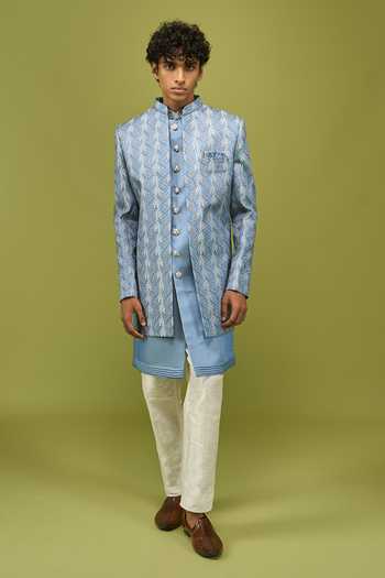 Shop Arihant Rai Sinha Blue Silk, Dupion Sherwani Set Shop_Arihant Rai Sinha_Blue Silk, Dupion Sherwani Set