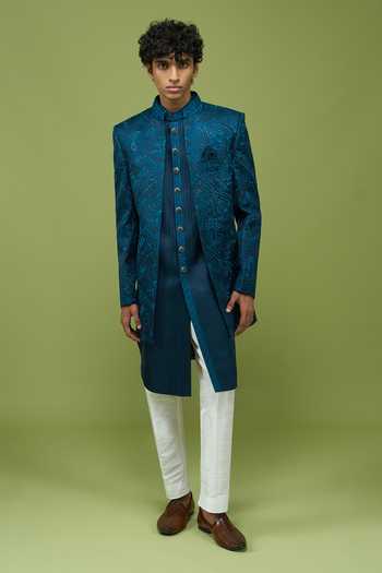 Buy Arihant Rai Sinha Blue Silk, Dupion Mens Pattern Sherwani Kurta And Pant Set Buy_Arihant Rai Sinha_Blue Silk, Dupion Mens Pattern Sherwani Kurta And Pant Set