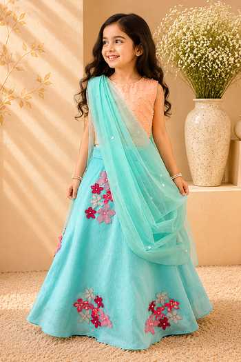 LA Dee DA Sakura Pearl Embroidered Blouse Lehenga Set 
