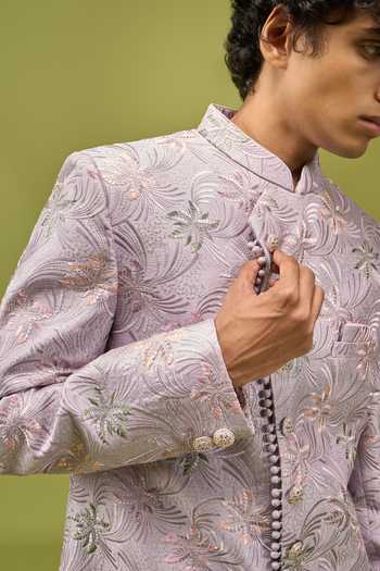 Shop Arihant Rai Sinha Lavender Silk, Dupion Art Sherwani And Pant Set Shop_Arihant Rai Sinha_Lavender Silk, Dupion Art Sherwani And Pant Set