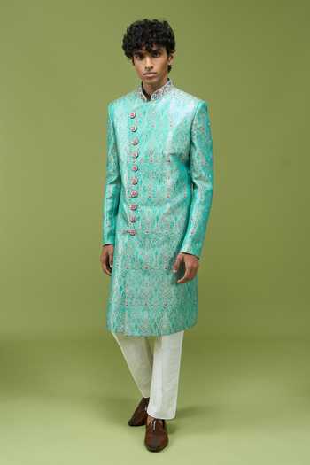 Buy Arihant Rai Sinha Sky Blue Silk, Dupion Mens Embroidered Banarasi Sherwani And Pant Set Buy_Arihant Rai Sinha_Sky Blue Silk, Dupion Mens Embroidered Banarasi Sherwani And Pant Set