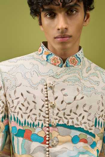 Buy Arihant Rai Sinha Multi Color Silk, Dupion Pattern Pcs Embroidered Achkan And Pant Set Buy_Arihant Rai Sinha_Multi Color Silk, Dupion Pattern Pcs Embroidered Achkan And Pant Set