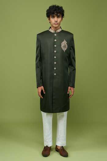Buy Arihant Rai Sinha Green Silk, Dupion Embroidered Sherwani And Pant Set Online at Aza Fashions Buy_Arihant Rai Sinha_Green Silk, Dupion Embroidered Sherwani And Pant Set _Online_at_Aza_Fashions