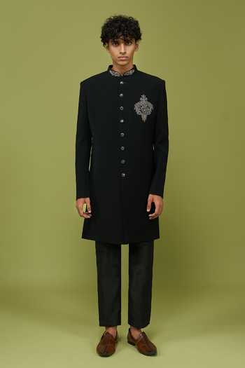 Buy Arihant Rai Sinha Black Silk Embroidered Sherwani And Pant Set Online at Aza Fashions Buy_Arihant Rai Sinha_Black Silk Embroidered Sherwani And Pant Set _Online_at_Aza_Fashions