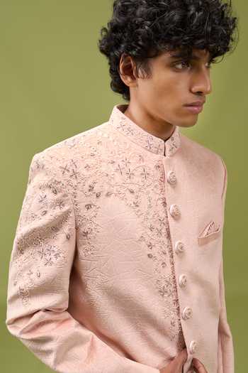 Buy_Arihant Rai Sinha_Pink Velvet, Dupion Embroidered Sherwani Jacket And Pant Set Mens Indian 