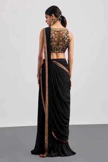 RI.Ritu Kumar Black Albina Pre-Draped Saree With Blouse 