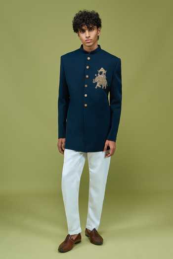 Buy_Arihant Rai Sinha_Navy Silk Embroidery Bandhgala And Pant Set 