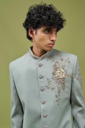 Arihant Rai Sinha Embroidered Mandarin Collar Sherwani & Off White Pant
