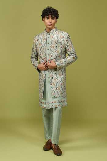 Shop Arihant Rai Sinha Cream Silk, Dupion Pattern Pc Sherwani Set Online at Aza Fashions Shop_Arihant Rai Sinha_Cream Silk, Dupion Pattern Pc Sherwani Set _Online_at_Aza_Fashions