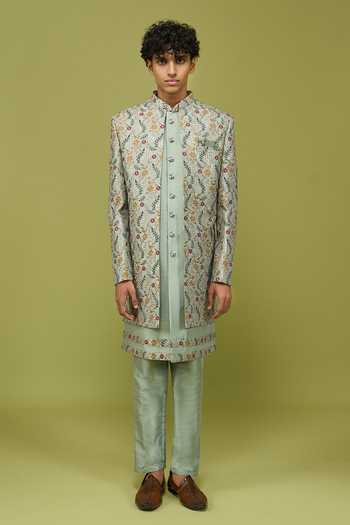 Buy Arihant Rai Sinha Cream Silk, Dupion Pattern Pc Sherwani Set Buy_Arihant Rai Sinha_Cream Silk, Dupion Pattern Pc Sherwani Set