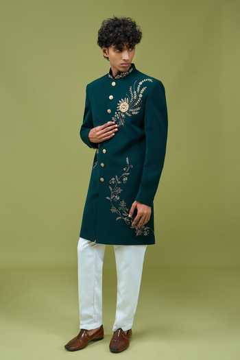 Buy_Arihant Rai Sinha_Teal Silk Embroidered Achkan And Pant Set 