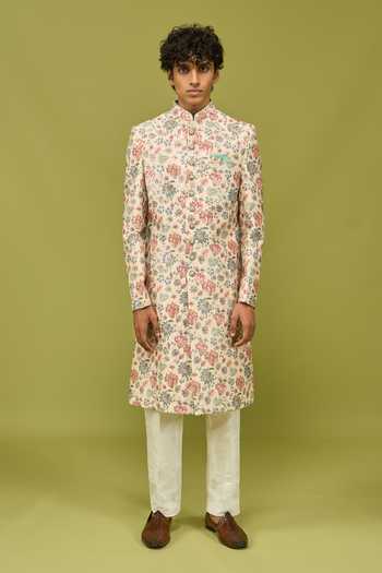 Buy_Arihant Rai Sinha_Multi Color Silk, Dupion Sherwani Jacket And Pant Set _Online_at_Aza_Fashions