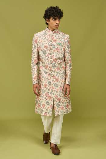 Shop_Arihant Rai Sinha_Multi Color Silk, Dupion Sherwani Jacket And Pant Set _Online_at_Aza_Fashions