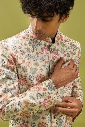 Buy_Arihant Rai Sinha_Multi Color Silk, Dupion Sherwani Jacket And Pant Set 