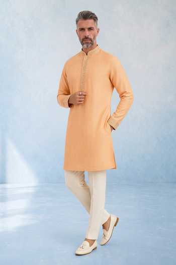 Buy Bubber Couture Peach Silk, Cotton Zelio Nova Threadwork Kurta Set Online at Aza Fashions Buy_Bubber Couture_Peach Silk, Cotton Zelio Nova Threadwork Kurta Set _Online_at_Aza_Fashions