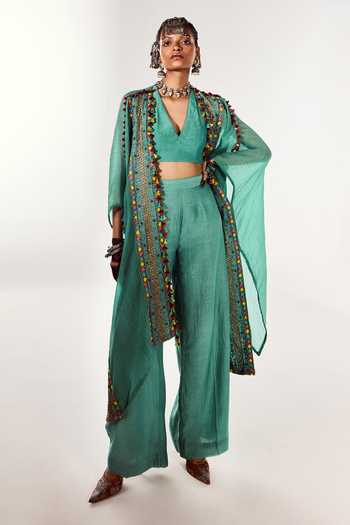 Zariya The Label Hand Embroidered Cape Pant Set 