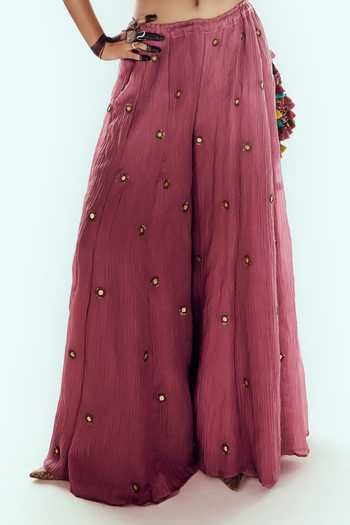 Buy Zariya The Label Wine Chanderi High Neck Embroidered Blouse And Skirt Set Online at Aza Fashions Buy_Zariya The Label_Wine Chanderi High Neck Embroidered Blouse And Skirt Set _Online_at_Aza_Fashions
