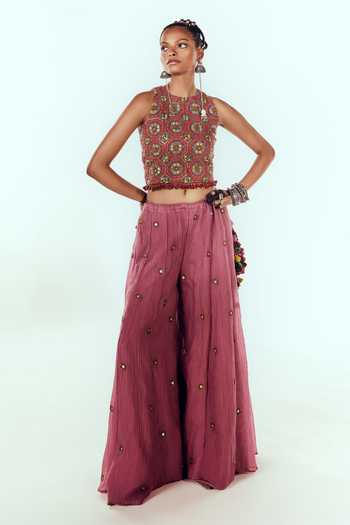 Zariya The Label Embroidered Blouse & Skirt Set 