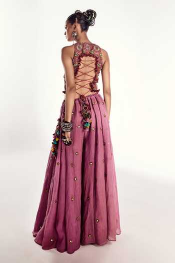 Zariya The Label Embroidered Blouse & Skirt Set 
