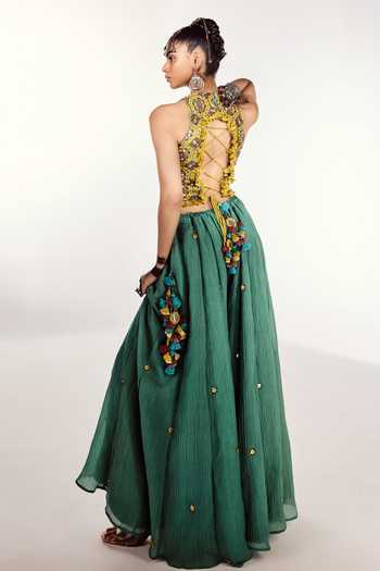 Zariya The Label Embellished Blouse & Divided Skirt Set 