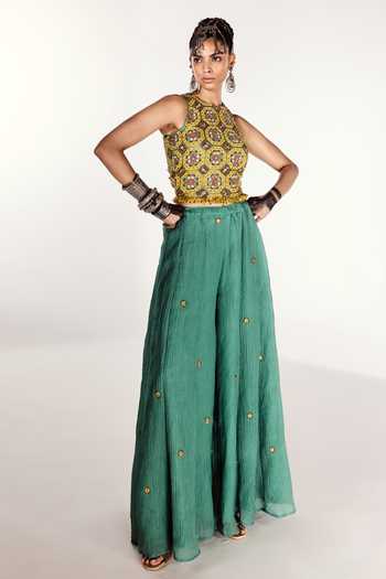 Zariya The Label Embellished Blouse & Divided Skirt Set 