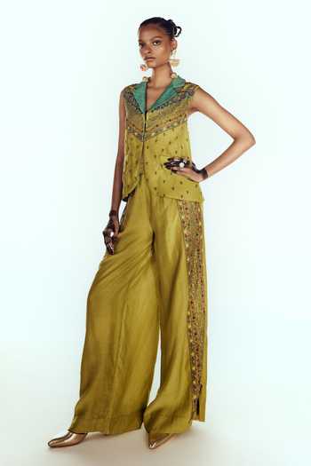 Zariya The Label Embroidered Jacket & Palazzo Set 