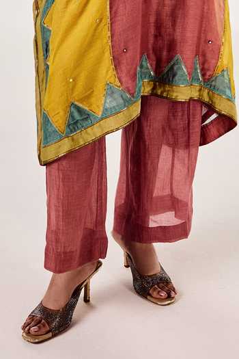 Buy Zariya The Label Coral Chanderi Round Neck Yoke Embroidered Kaftan And Pant Set Online at Aza Fashions Buy_Zariya The Label_Coral Chanderi Round Neck Yoke Embroidered Kaftan And Pant Set _Online_at_Aza_Fashions
