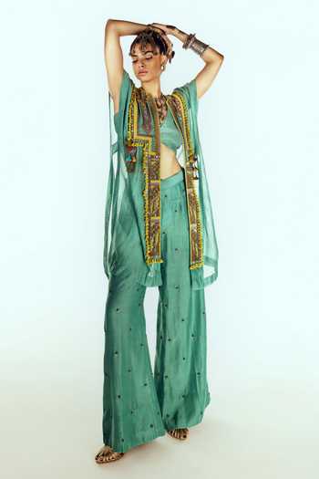 Zariya The Label Embroidered Cape Pant Set 