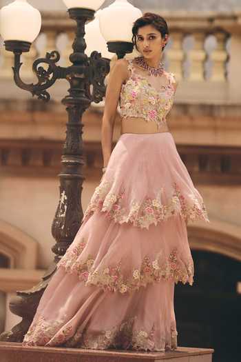 Buy Anushree Reddy Pink Organza Sweetheart Neck Umang Embroidered Blouse And Skirt Set Online at Aza Fashions Buy_Anushree Reddy_Pink Organza Sweetheart Neck Umang Embroidered Blouse And Skirt Set _Online_at_Aza_Fashions