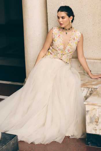 Anushree Reddy Embroidered Jacket & Skirt Set 