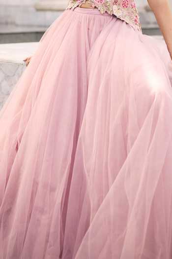 Anushree Reddy Pink Silk, Net Plunge Neck Umang Embroidered Jacket And Skirt Set Online at Aza Fashions Anushree Reddy_Pink Silk, Net Plunge Neck Umang Embroidered Jacket And Skirt Set _Online_at_Aza_Fashions
