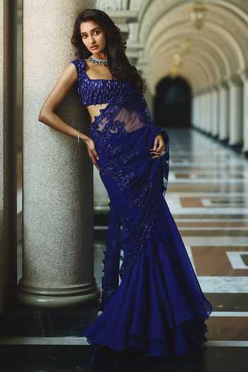 Anushree Reddy Athena Ruffle Saree With Embroidered Blouse 