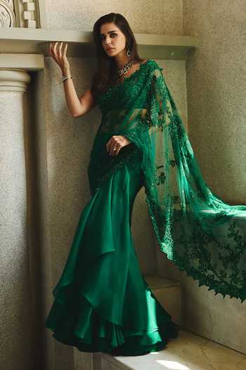 Anushree Reddy Athena Ruffle Saree With Embroidered Blouse 