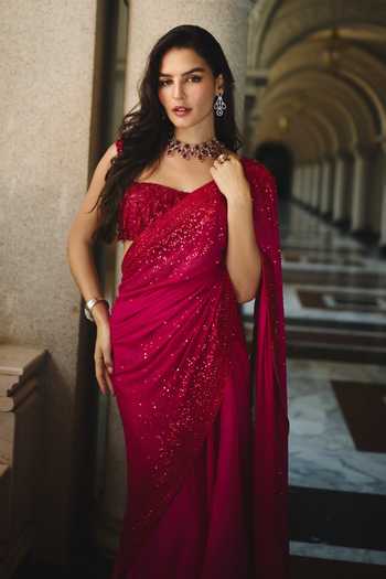 Anushree Reddy Embroidered Ruffle Saree With Blouse 