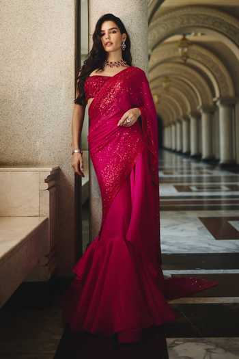 Anushree Reddy Embroidered Ruffle Saree With Blouse 