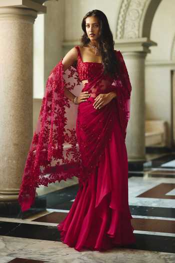 Anushree Reddy Ruffle Embroidered Saree With Blouse 