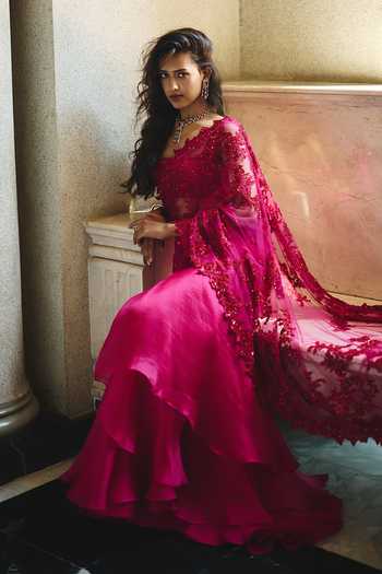 Buy Anushree Reddy Red Organza, Net, Chiffon Square Neck Ruffle Embroidered Saree With Blouse Online at Aza Fashions Buy_Anushree Reddy_Red Organza, Net, Chiffon Square Neck Ruffle Embroidered Saree With Blouse _Online_at_Aza_Fashions