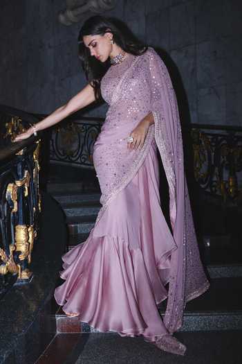 Anushree Reddy Ruffle Embroidered Saree With Blouse 