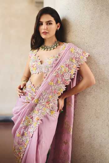 Anushree Reddy Ruffle Embroidered Saree With Blouse 