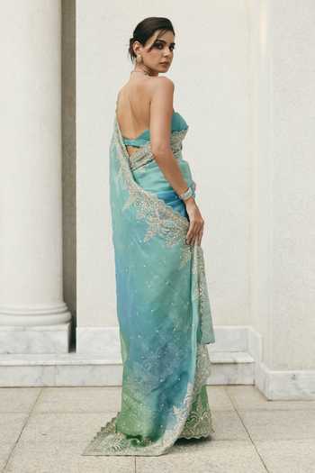 Anushree Reddy Ombre Embroidered Saree With Unstitched Blouse Piece 
