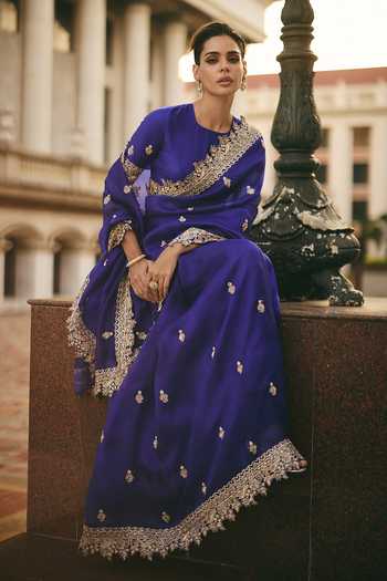 Anushree Reddy Sharmaine Embroidered Saree With Unstitched Blouse Piece 