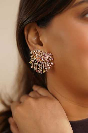 ESME Multi Color Insignia Crystal Embellished Earrings Online at Aza Fashions ESME_Multi Color Insignia Crystal Embellished Earrings _Online_at_Aza_Fashions