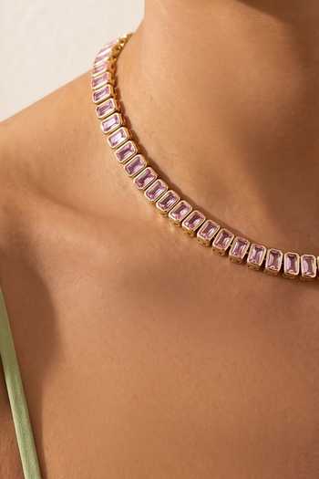 ESME Pink Keystone Tennis Necklace Online at Aza Fashions ESME_Pink Keystone Tennis Necklace _Online_at_Aza_Fashions