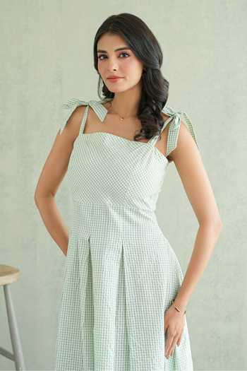 Masoomm Green Cotton Square Neck Mint Galeto Woven Dress Online at Aza Fashions Masoomm_Green Cotton Square Neck Mint Galeto Woven Dress _Online_at_Aza_Fashions