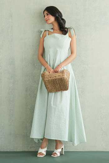Buy Masoomm Green Cotton Square Neck Mint Galeto Woven Dress Online at Aza Fashions Buy_Masoomm_Green Cotton Square Neck Mint Galeto Woven Dress _Online_at_Aza_Fashions