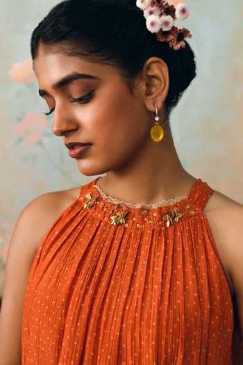 Paulmi And Harsh Orange Halter Neck Renee Printed Maxi Dress Online at Aza Fashions Paulmi And Harsh_Orange Halter Neck Renee Printed Maxi Dress _Online_at_Aza_Fashions
