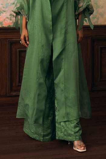 Paulmi And Harsh Green Organza, Jacquard Open , Square Kathleen Jacket Pant Set Online at Aza Fashions Paulmi And Harsh_Green Organza, Jacquard Open , Square Kathleen Jacket Pant Set _Online_at_Aza_Fashions
