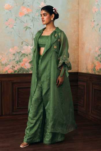 Buy Paulmi And Harsh Green Organza, Jacquard Open , Square Kathleen Jacket Pant Set Online at Aza Fashions Buy_Paulmi And Harsh_Green Organza, Jacquard Open , Square Kathleen Jacket Pant Set _Online_at_Aza_Fashions
