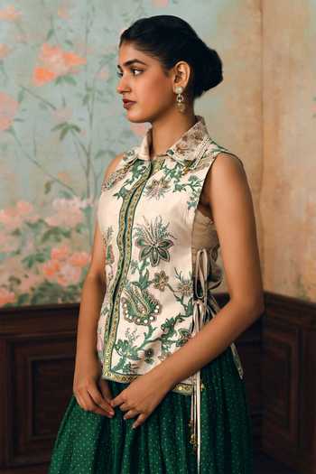 Buy Paulmi And Harsh Ivory Silk, Cotton, Organza, Shantoon Collared Carlos Printed Shirt And Skirt Set Online at Aza Fashions Buy_Paulmi And Harsh_Ivory Silk, Cotton, Organza, Shantoon Collared Carlos Printed Shirt And Skirt Set _Online_at_Aza_Fashions