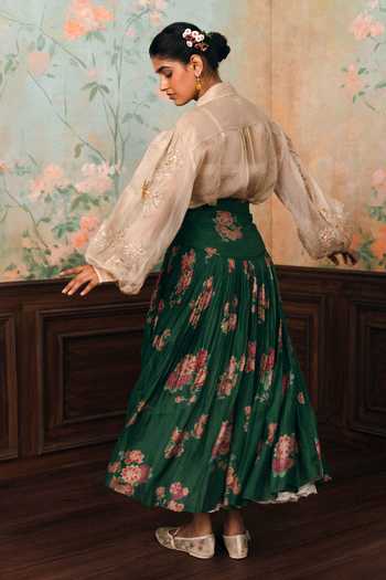 Paulmi And Harsh Solstice Sheer Shirt & Printed Skirt Set 